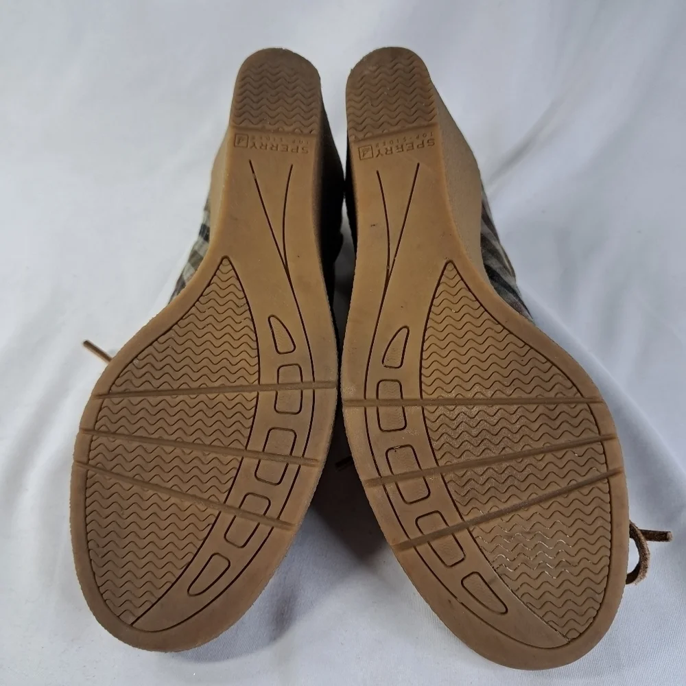 SPERRY Brown w/Brown Plaid Wedged Top Sider Loafer Women's Size 7